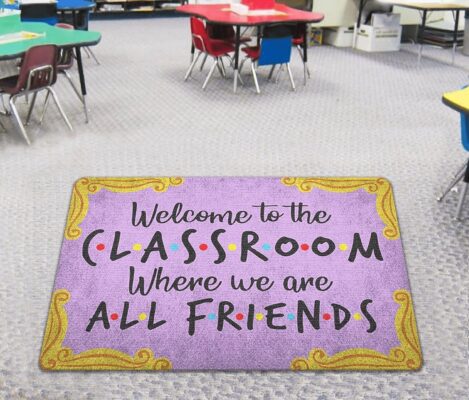 TUNIU Welcome to The Classroom Where We are All Friends Doormat, 16" x 24" Purple Letter Print Non-Slip Low Pile Machine Made Cloth Doormat